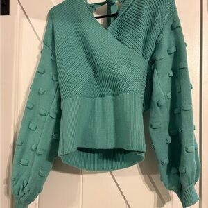 Elegant Teal V-Neck Sweater